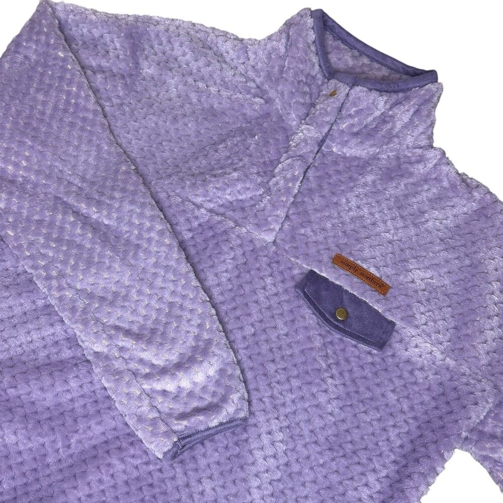 Simply Southern Women’s L Purple Plush Quilt-Stitch Sherpa Long Sleeve Pullover